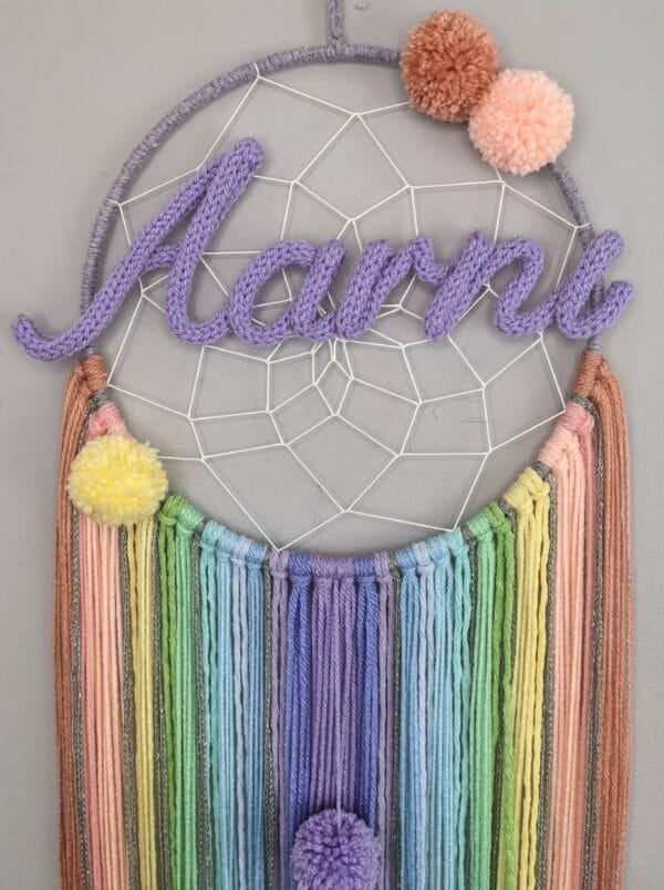 Rainbow Wall Hanging, Personalised Dreamcatcher, Rainbow Dreamcatcher, pompom, Nursery, Decor - product image 3