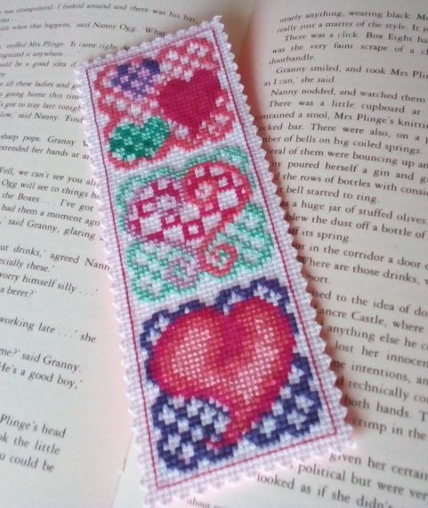 Bright Hearts Cross Stitch Bookmark – Book Gift, Book Lover Gift, Reading Gift, Heart Bookmark - main product image