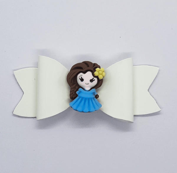 Hair clip – princess in blue on white bow - main product image