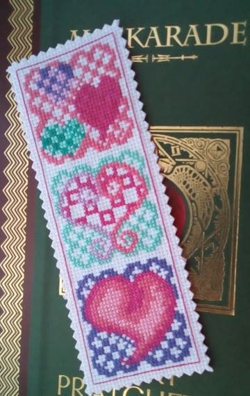 Bright Hearts Cross Stitch Bookmark – Book Gift, Book Lover Gift, Reading Gift, Heart Bookmark - product image 2