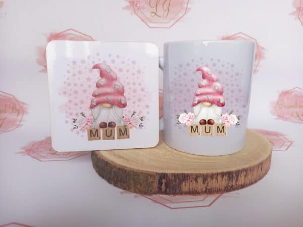 Mum mug and coaster set, mother’s day gift, pink mum gnome - product image 4