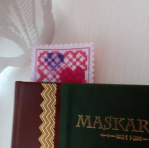 Bright Hearts Cross Stitch Bookmark – Book Gift, Book Lover Gift, Reading Gift, Heart Bookmark - product image 3