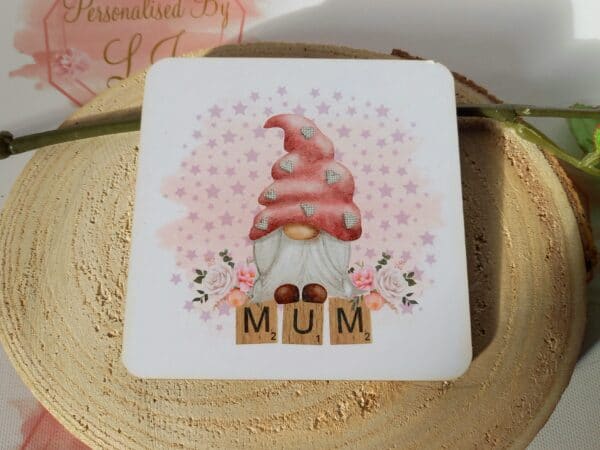 Mum mug and coaster set, mother’s day gift, pink mum gnome - product image 3