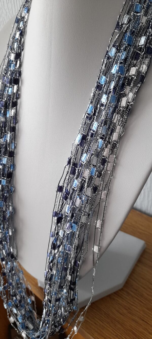 Necklace Scarf Shimmer Sparkle Blue and Silver Yarn - product image 2