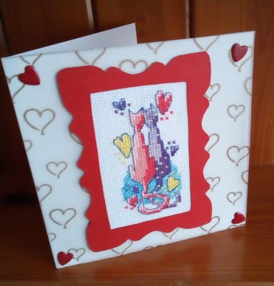 Crazy Cats & Hearts Cross Stitch Card Just for You – Wedding, Engagment, Anniversary - product image 3