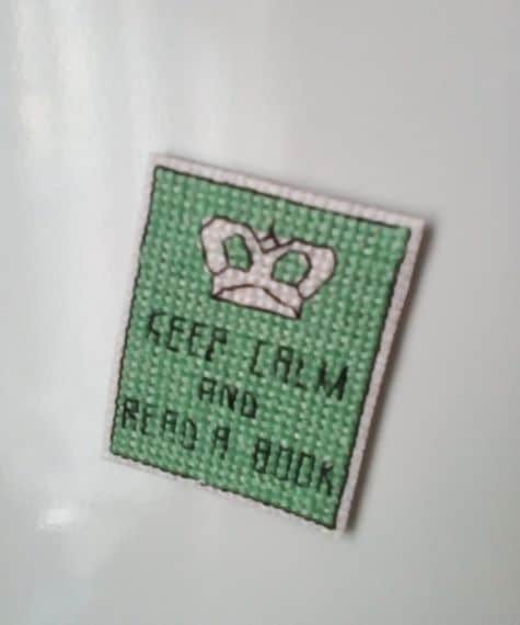 Keep Calm and Read A Book, Cross Stitch Fridge Magnet - product image 2