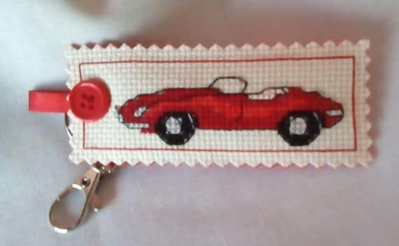 Red Sports Car Cross Stitch Keyring - main product image