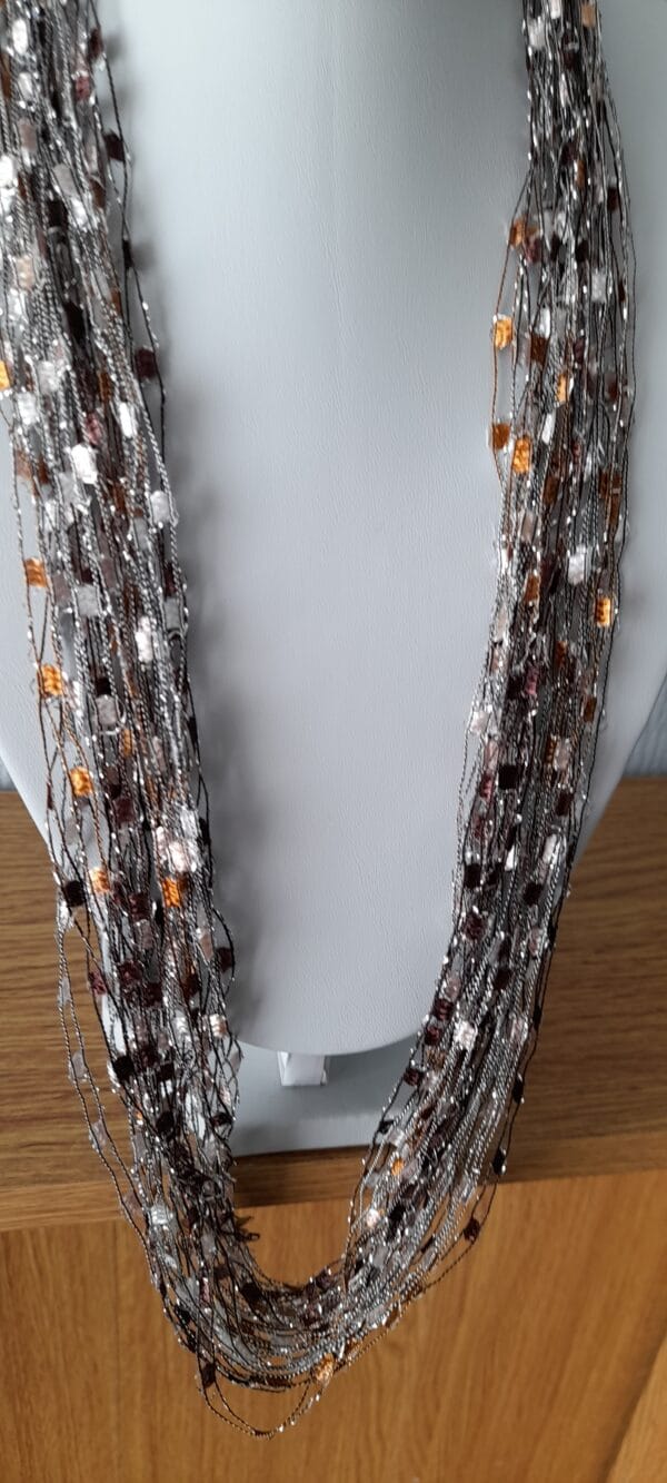 Necklace Scarf Shimmer Sparkle Browns and Silver - product image 2