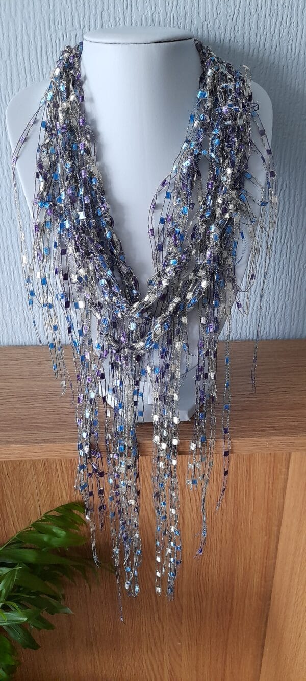 Necklace Scarf Sparkle Shimmer Blue Purple Silver - product image 5