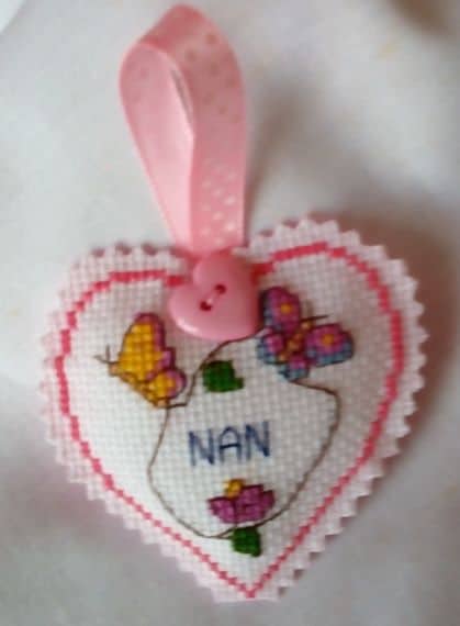 Hanging Heart Pocket Hug, Flowers and Butterflies – Nan – Cross Stitch - product image 4