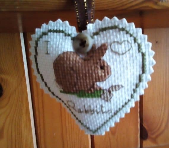 I Love Rabbits Hanging Heart Pocket Hug Cross Stitch Heart, - main product image