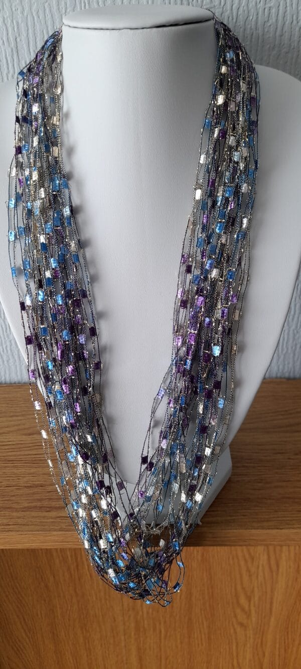 Necklace Scarf Shimmer Sparkle Blue Purple Silver Yarn - main product image