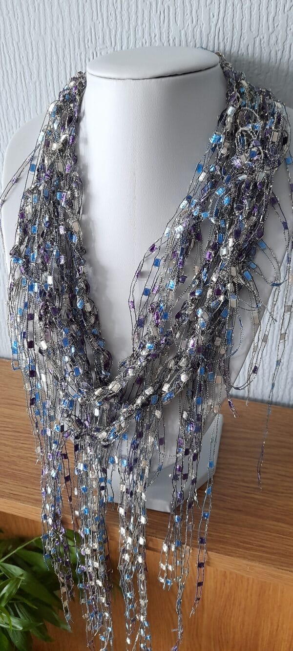 Necklace Scarf Sparkle Shimmer Blue Purple Silver - product image 3