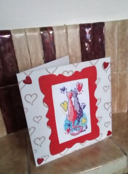 Crazy Cats & Hearts Cross Stitch Card Just for You – Wedding, Engagment, Anniversary - product image 4