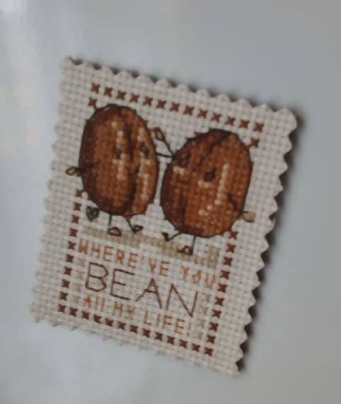 Where’ve You Bean All My Life Coffee Bean Magnet – Cross Stitch, Coffee Lover Gift - product image 2