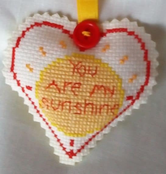 You Are My Sunshine – Hanging Heart, Pocket Hug – Cross Stitch Yellow Sun - product image 2