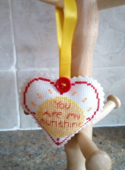 You Are My Sunshine – Hanging Heart, Pocket Hug – Cross Stitch Yellow Sun - product image 4