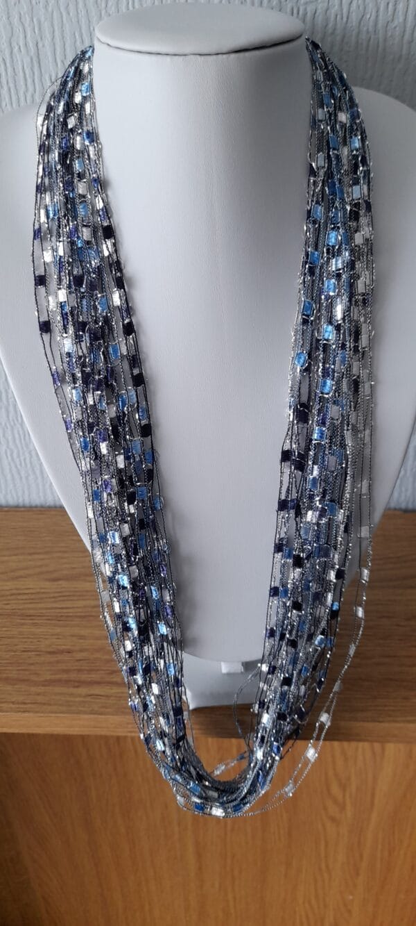 Necklace Scarf Shimmer Sparkle Blue and Silver Yarn - main product image