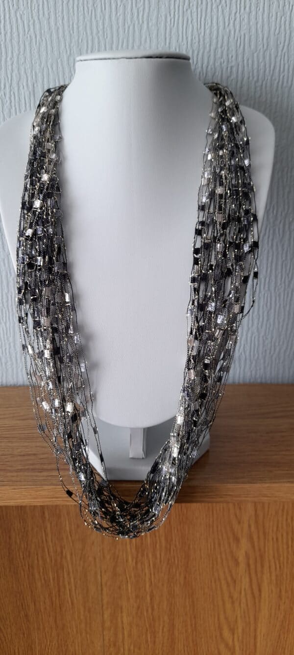 Necklace Scarf Shimmer Sparkle Black Silver Yarn - main product image