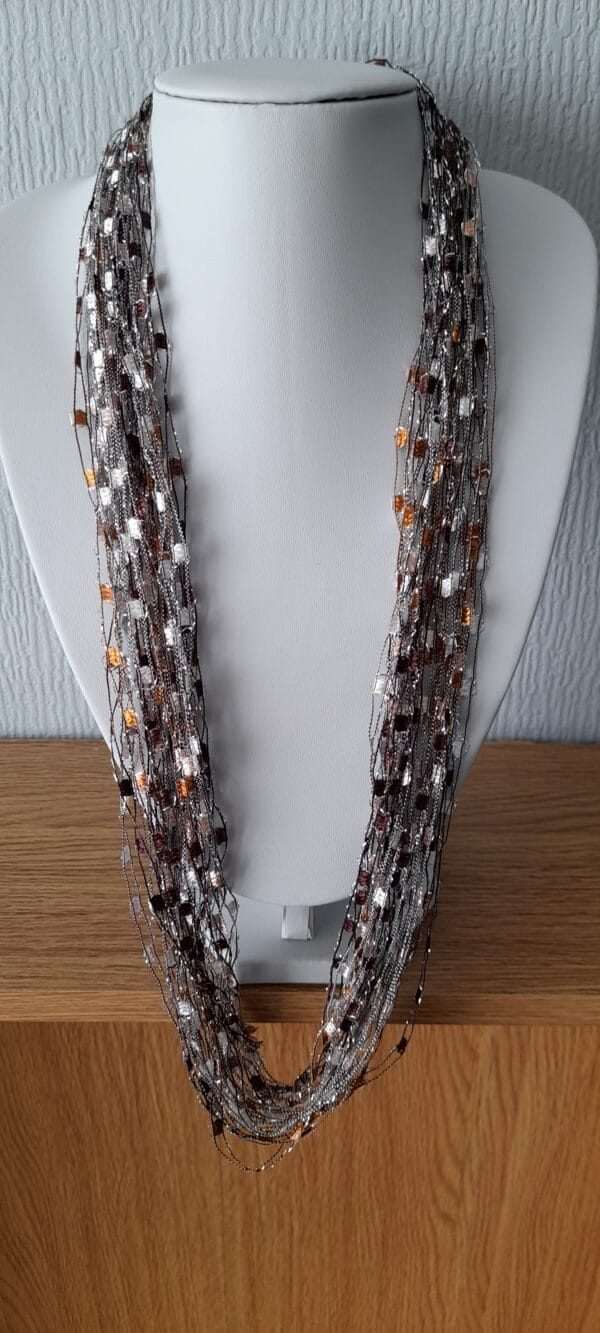 Necklace Scarf Shimmer Sparkle Browns and Silver - main product image