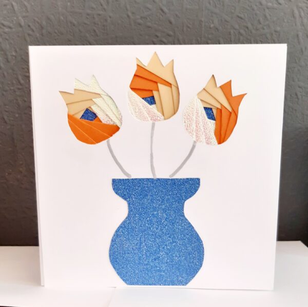 Handmade tulip vase blank greetings card (b) - main product image