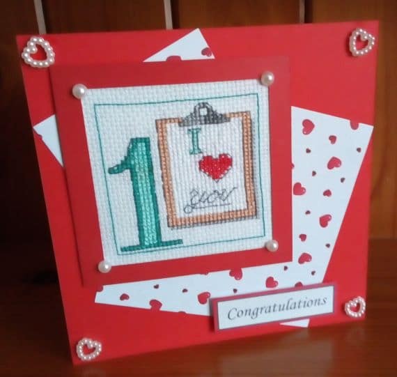 1st Paper Wedding Anniversary Cross Stitch Card – Congratulations Card - product image 4