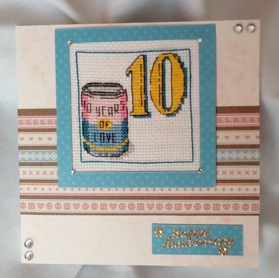 Congratulations 10th Tin Wedding Anniversary Card Cross Stitch - product image 2