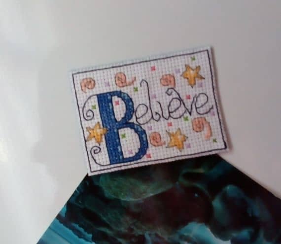 Believe Cross Stitch Magnet, Blue – Mindfulness Gift, Positivity Quote - product image 2