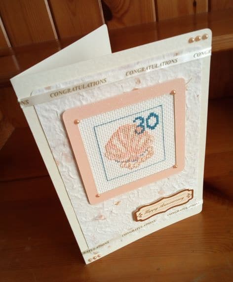 30th Pearl Wedding Anniversary Card – Cross Stitch Greetings Card - product image 4