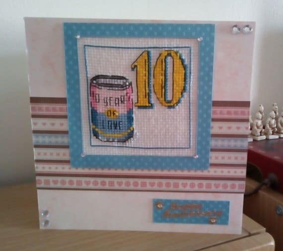 Congratulations 10th Tin Wedding Anniversary Card Cross Stitch - main product image