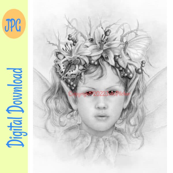 Printable Coloring Page “Flower faerie” DIGITAL DOWNLOAD Digital Stamp Fairy Flower Frog - main product image