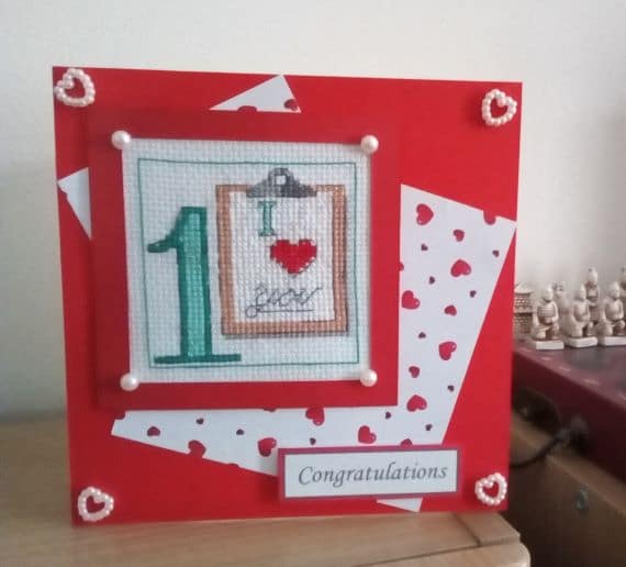 1st Paper Wedding Anniversary Cross Stitch Card – Congratulations Card - main product image