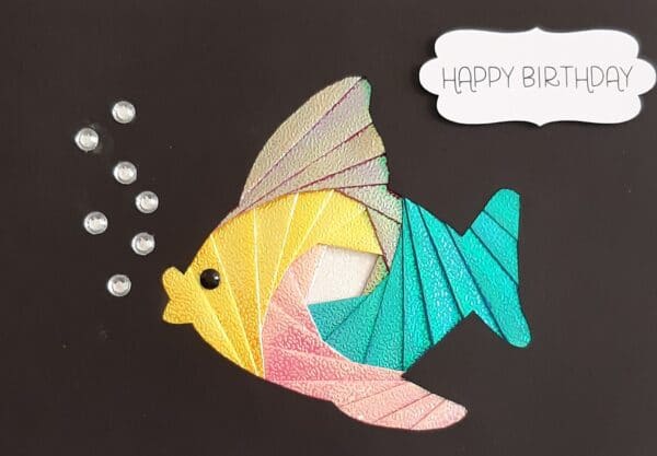 Handmade iris paper folding fish happy birthday card. - product image 2