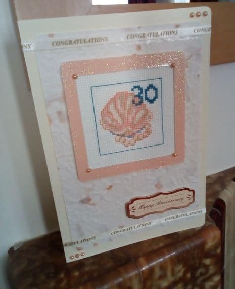 30th Pearl Wedding Anniversary Card – Cross Stitch Greetings Card - product image 2