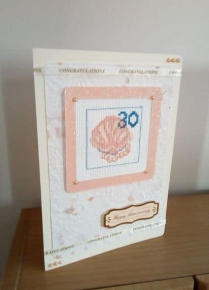 30th Pearl Wedding Anniversary Card – Cross Stitch Greetings Card - product image 3