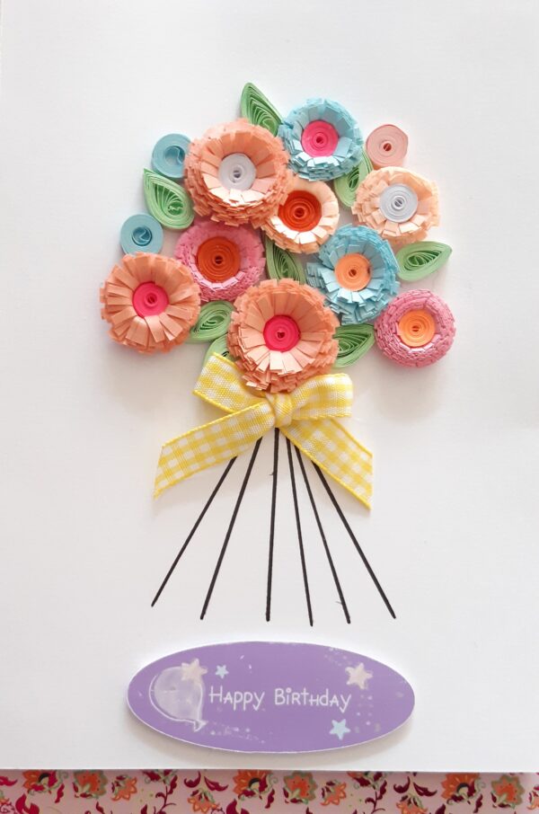 Beautiful handmade quiling flowers happy birthday bouquet card. - main product image