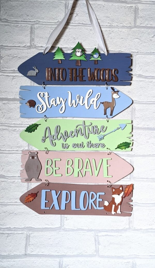 Woodland themed nursery hanging sign, direction sign, arrow sign - main product image