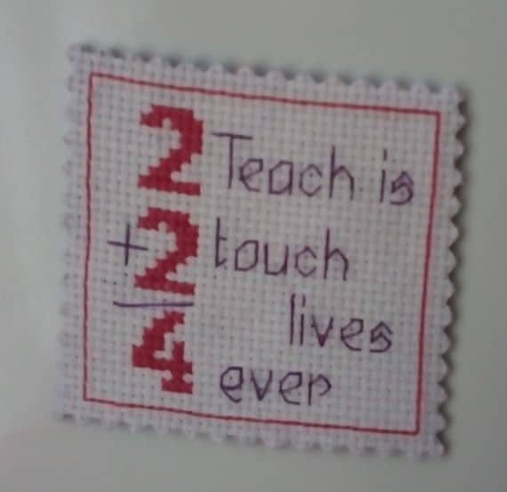 2 Teach is 2 Touch Lives 4 Ever Fridge Magnet, Cross Stitch Pink - main product image