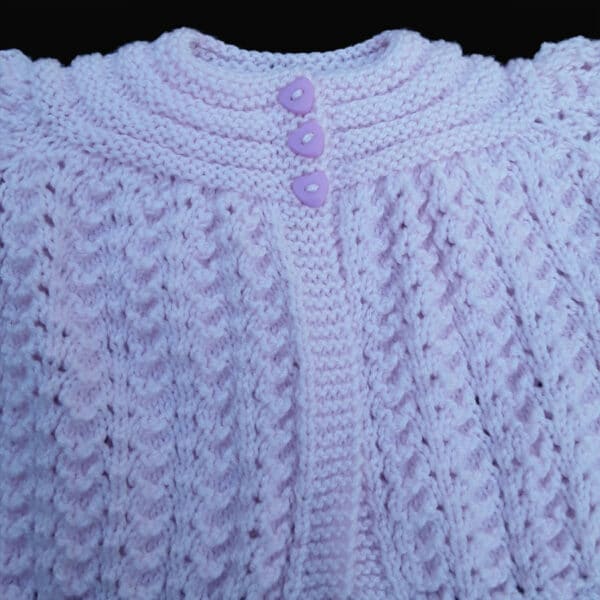 Hand knitted pale pink baby cardigan in old shale pattern 3 – 6 months - product image 4