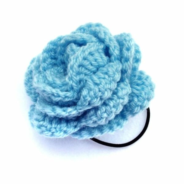 Hair pony tail band large pale blue crochet rose flower hair bobble - product image 2