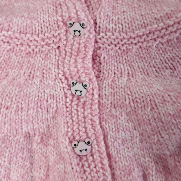 Baby girl hooded cardigan hand knitted in pink and cream 0-3 months - product image 4