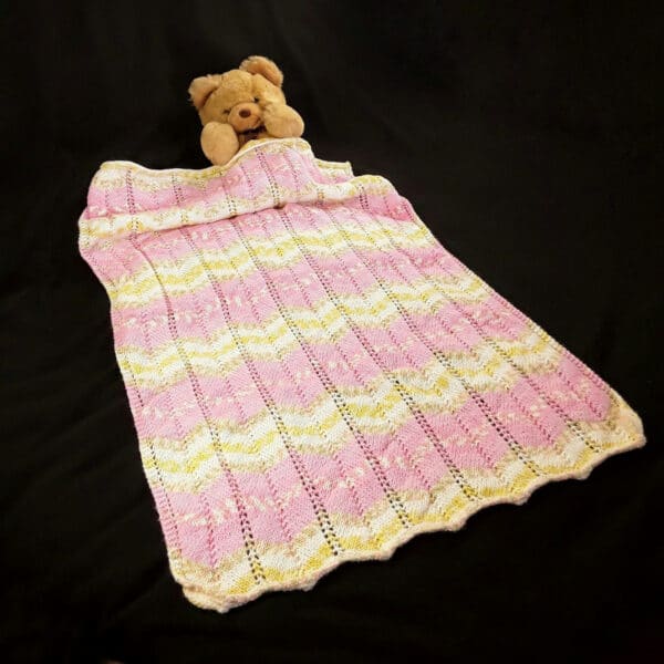 Hand knitted baby pram blanket – baby pink chevron – baby Afghan – pram cover - main product image