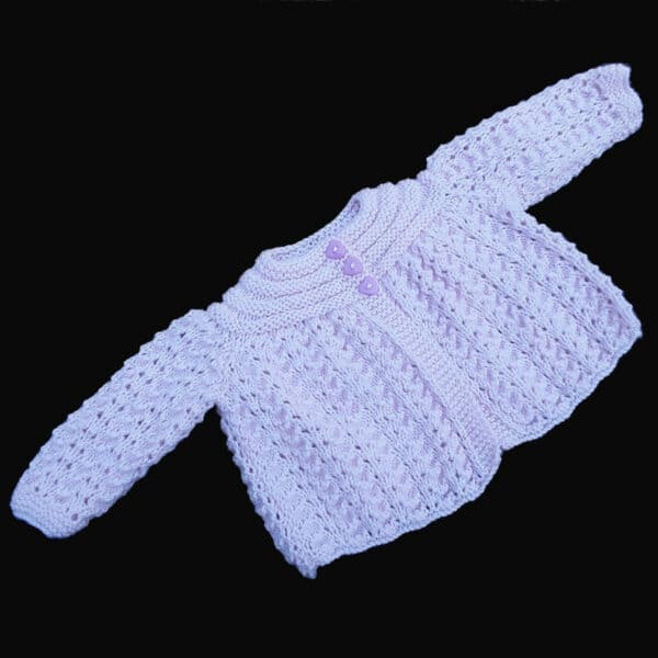 Hand knitted pale pink baby cardigan in old shale pattern 3 – 6 months - main product image