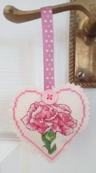 Chrysanthemum Hanging Heart, Pocket Hug, Cross Stitch Heart - product image 4