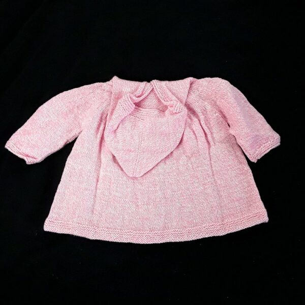 Baby girl hooded cardigan hand knitted in pink and cream 0-3 months - product image 5