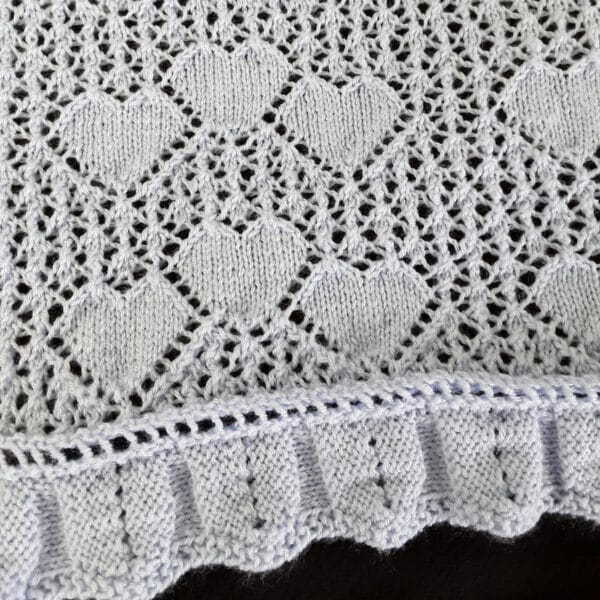 Hand knitted baby christening sweetheart shawl in pale blue lightweight yarn - product image 5