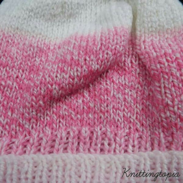 Girls beanie hat hand knitted in pink and white 20 inch head 3 – 10 years - product image 3