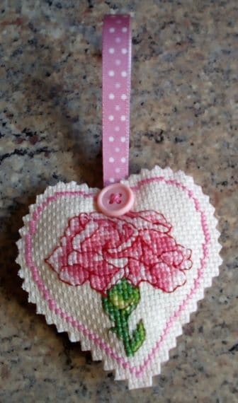 Chrysanthemum Hanging Heart, Pocket Hug, Cross Stitch Heart - product image 2