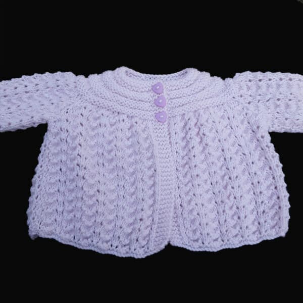 Hand knitted pale pink baby cardigan in old shale pattern 3 – 6 months - product image 3