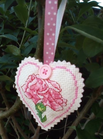 Chrysanthemum Hanging Heart, Pocket Hug, Cross Stitch Heart - main product image